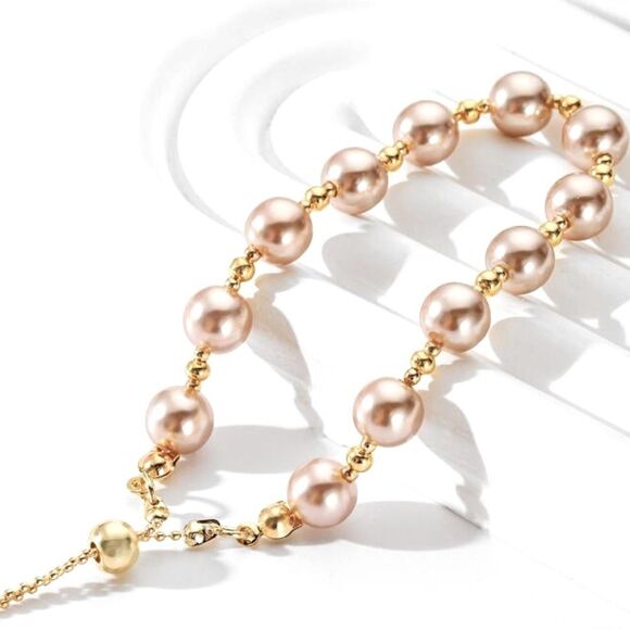 SALE Gold Chain Champagne Rose Beaded Bracelet - Picture 3 of 5